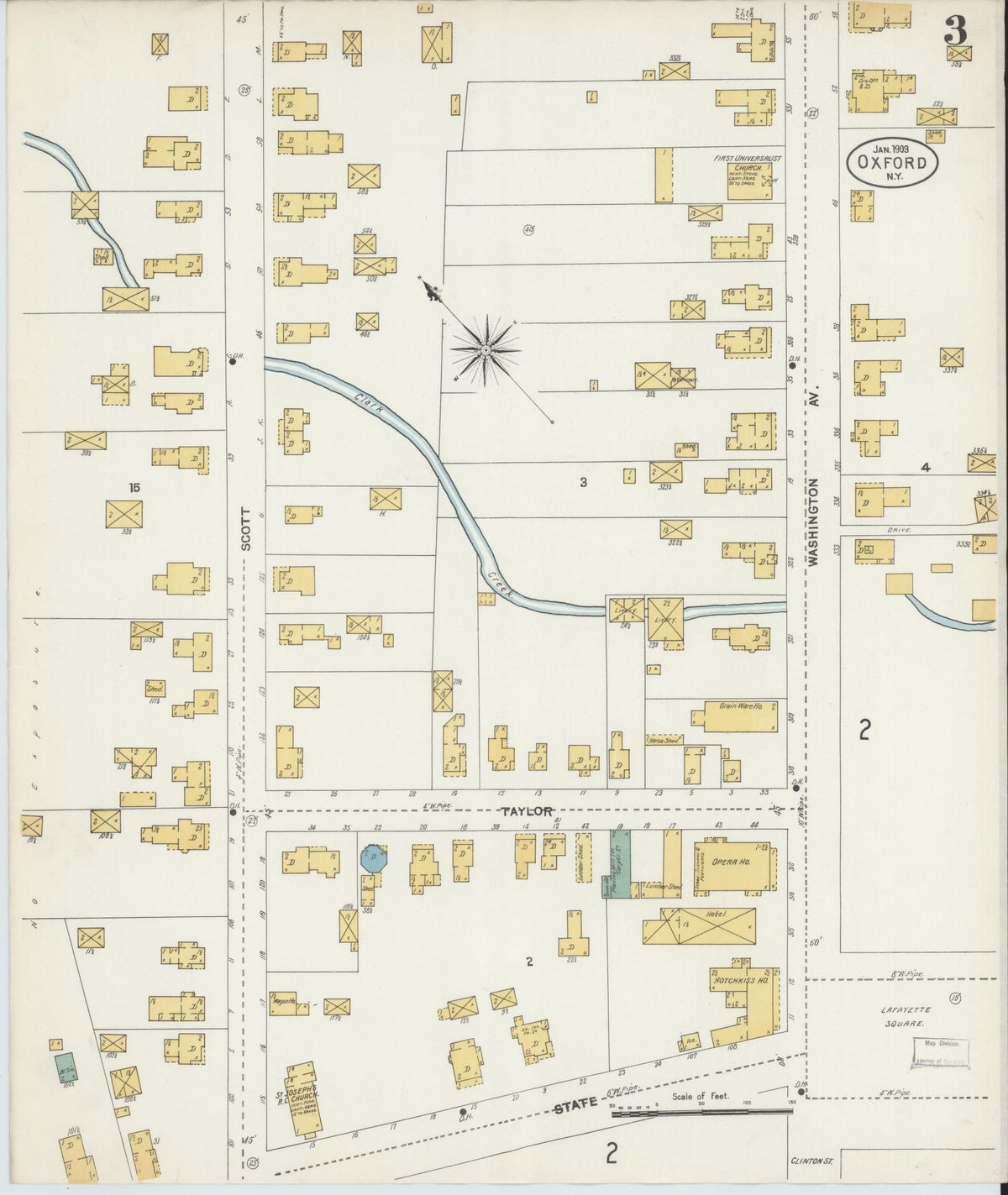 Sanborn Fire Insurance Map from Oxford, Chenango County, New York (1903), Sheet #0003 - Historic Sanborn Fire Insurance Map Print, vintage old map wall art, antique decor, genealogy gift, New York New York map