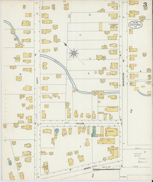 Sanborn Fire Insurance Map from Oxford, Chenango County, New York (1903), Sheet #0003 - Historic Sanborn Fire Insurance Map Print, vintage old map wall art, antique decor, genealogy gift, New York New York map