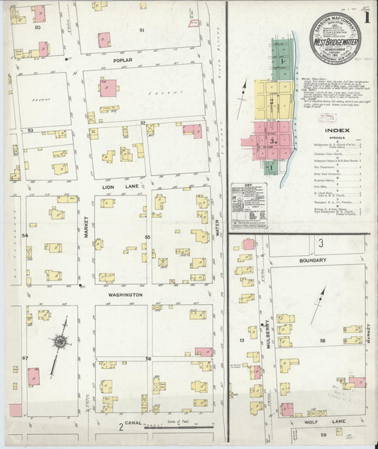 Sanborn Fire Insurance Map from West Bridgewater, Beaver County, Pennsylvania (1911), Sheet #0001 - Historic Sanborn Fire Insurance Map Print, vintage old map wall art, antique decor, genealogy gift, Pennsylvania Pennsylvania map