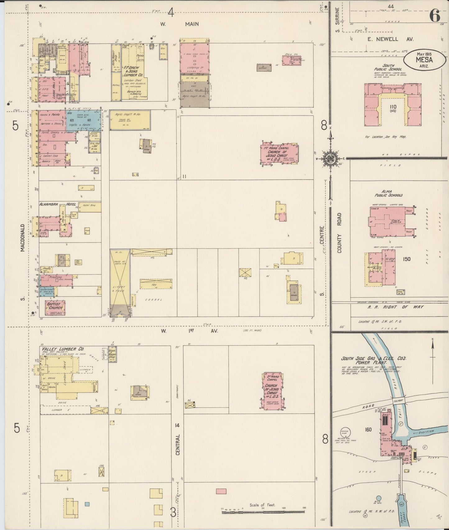 Sanborn Fire Insurance Map from Mesa, Maricopa County, Arizona (1915), Sheet #0006 - Complete Map Set gallery image, historic Sanborn map, vintage wall art, Arizona Arizona