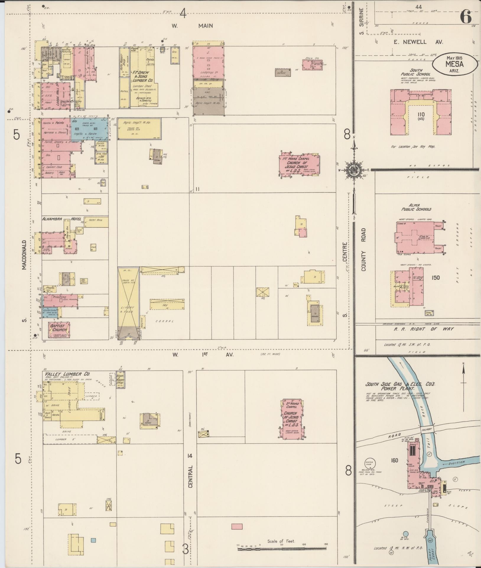 Sanborn Fire Insurance Map from Mesa, Maricopa County, Arizona (1915), Sheet #0006 - Complete Map Set gallery image, historic Sanborn map, vintage wall art, Arizona Arizona