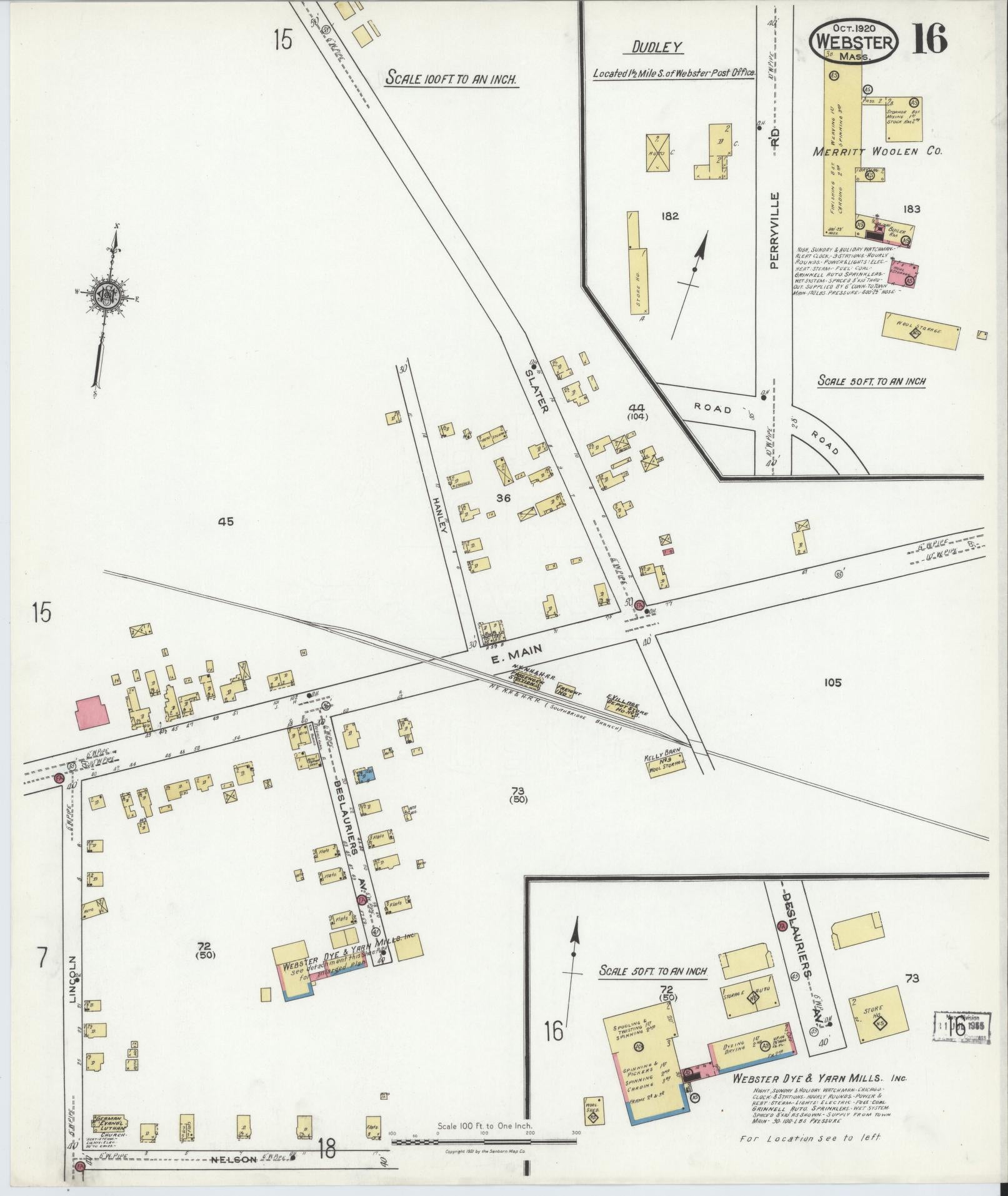 Sanborn Fire Insurance Map from Webster, Worcester County, Massachusetts (1920), Sheet #0016 - Complete Map Set gallery image, historic Sanborn map, vintage wall art, Massachusetts Massachusetts