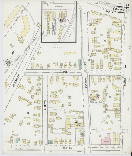 Sanborn Fire Insurance Map from Owego, Tioga County, New York (1888), Sheet #0002 - Historic Sanborn Fire Insurance Map Print, vintage old map wall art, antique decor, genealogy gift, New York New York map