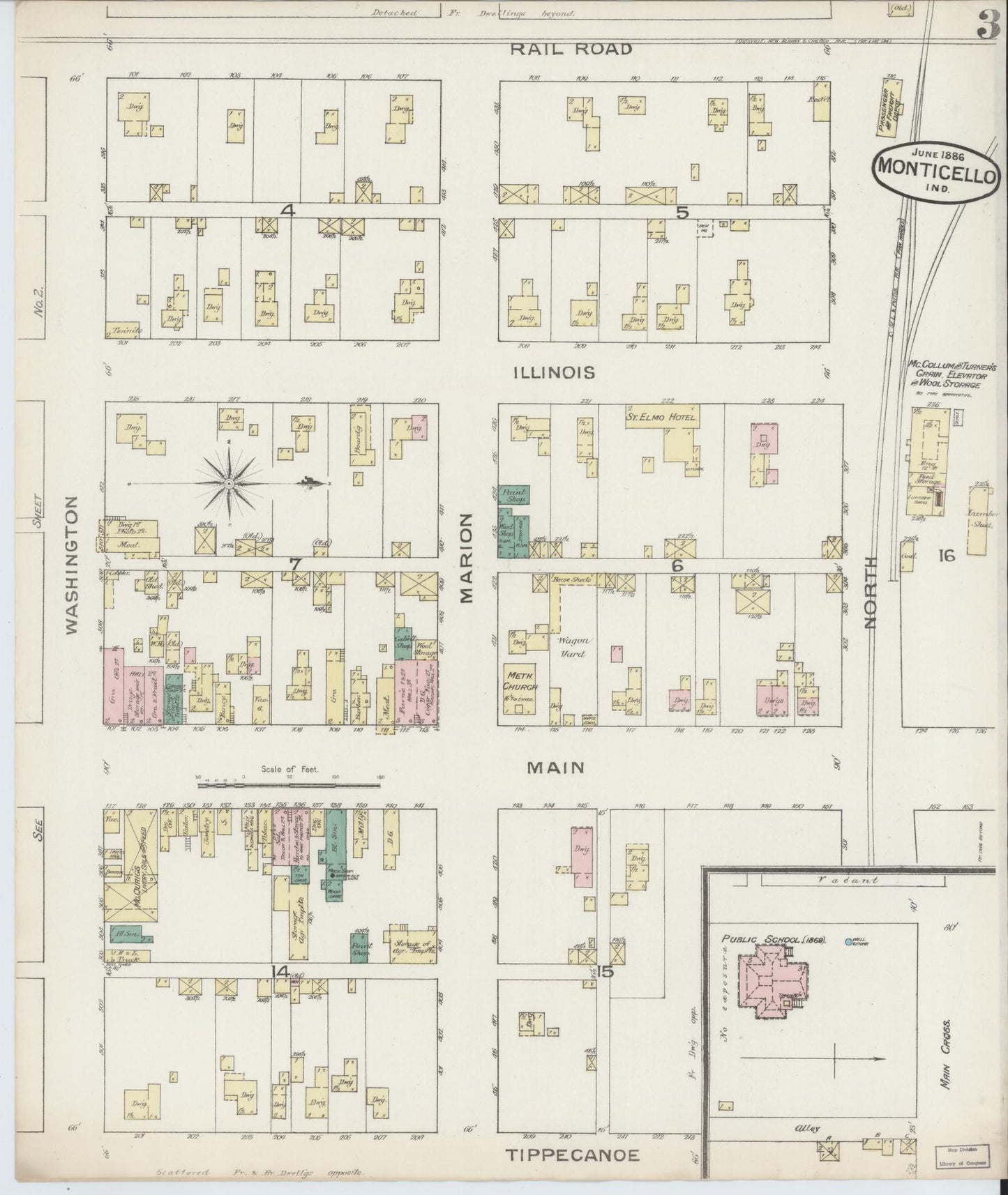 Sanborn Fire Insurance Map from Monticello, White County, Indiana (1886), Sheet #0003 - Historic Sanborn Fire Insurance Map Print, vintage old map wall art, antique decor, genealogy gift, Indiana Indiana map