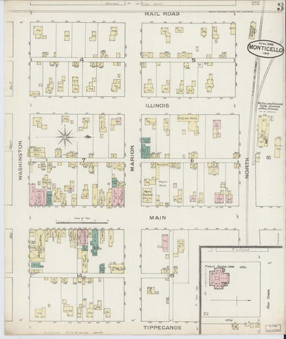 Sanborn Fire Insurance Map from Monticello, White County, Indiana (1886), Sheet #0003 - Historic Sanborn Fire Insurance Map Print, vintage old map wall art, antique decor, genealogy gift, Indiana Indiana map