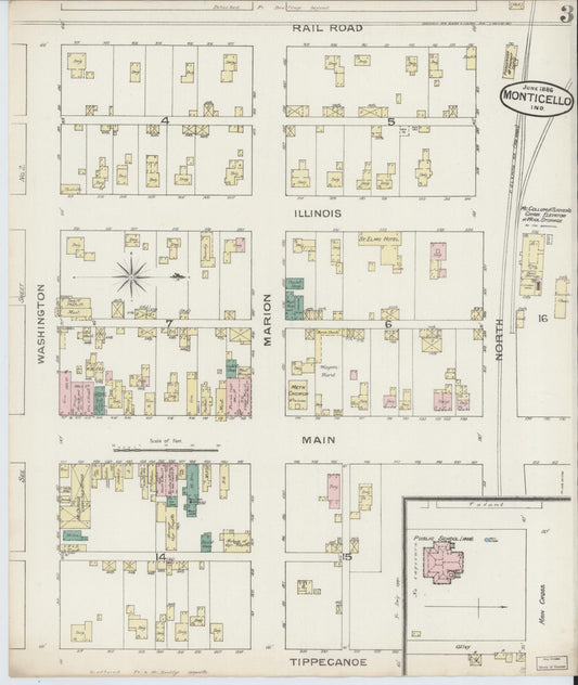 Sanborn Fire Insurance Map from Monticello, White County, Indiana (1886), Sheet #0003 - Historic Sanborn Fire Insurance Map Print, vintage old map wall art, antique decor, genealogy gift, Indiana Indiana map