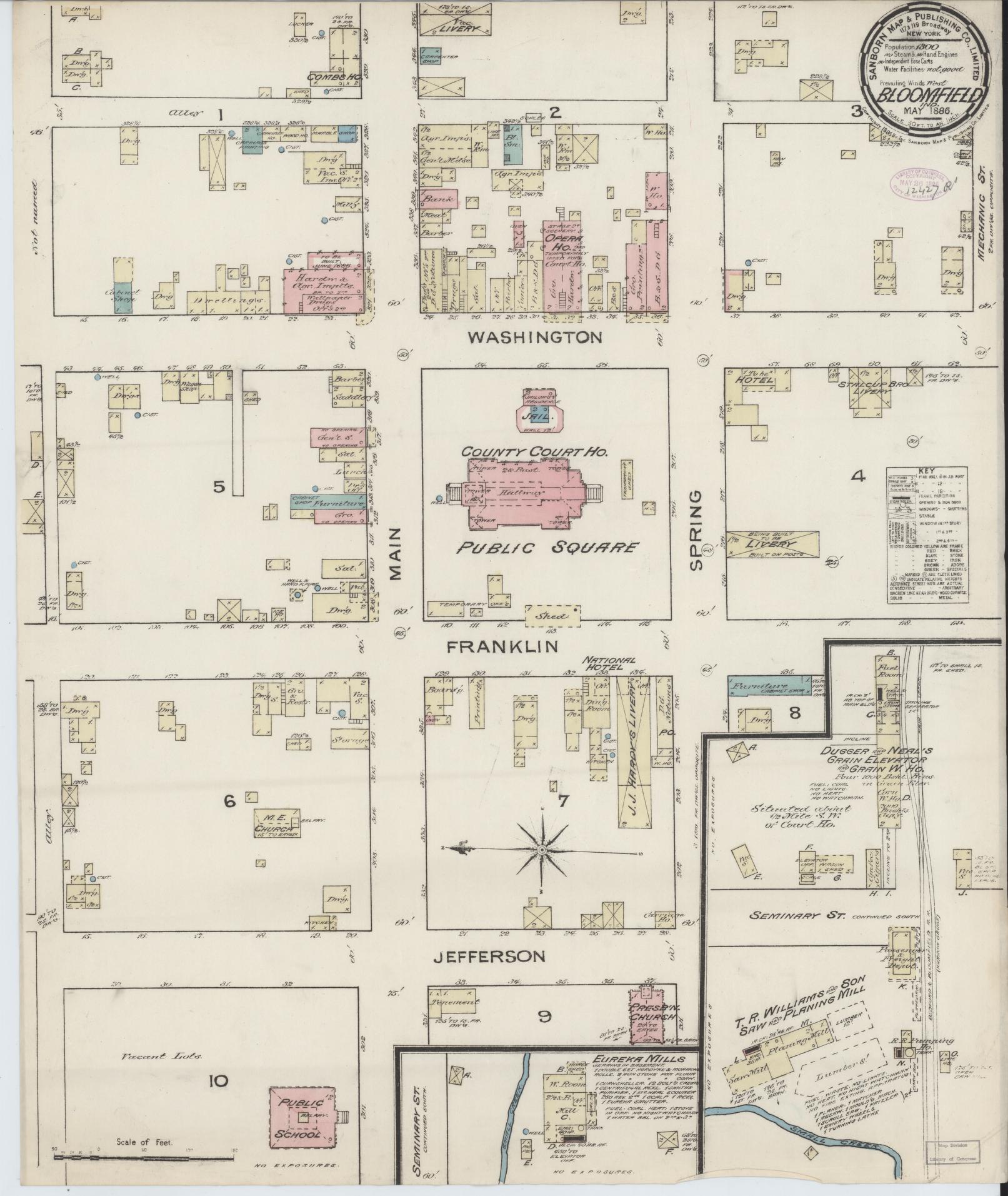 Sanborn Fire Insurance Map from Bloomfield, Greene County, Indiana. (1886) – Historic Sanborn Fire Insurance Map Print