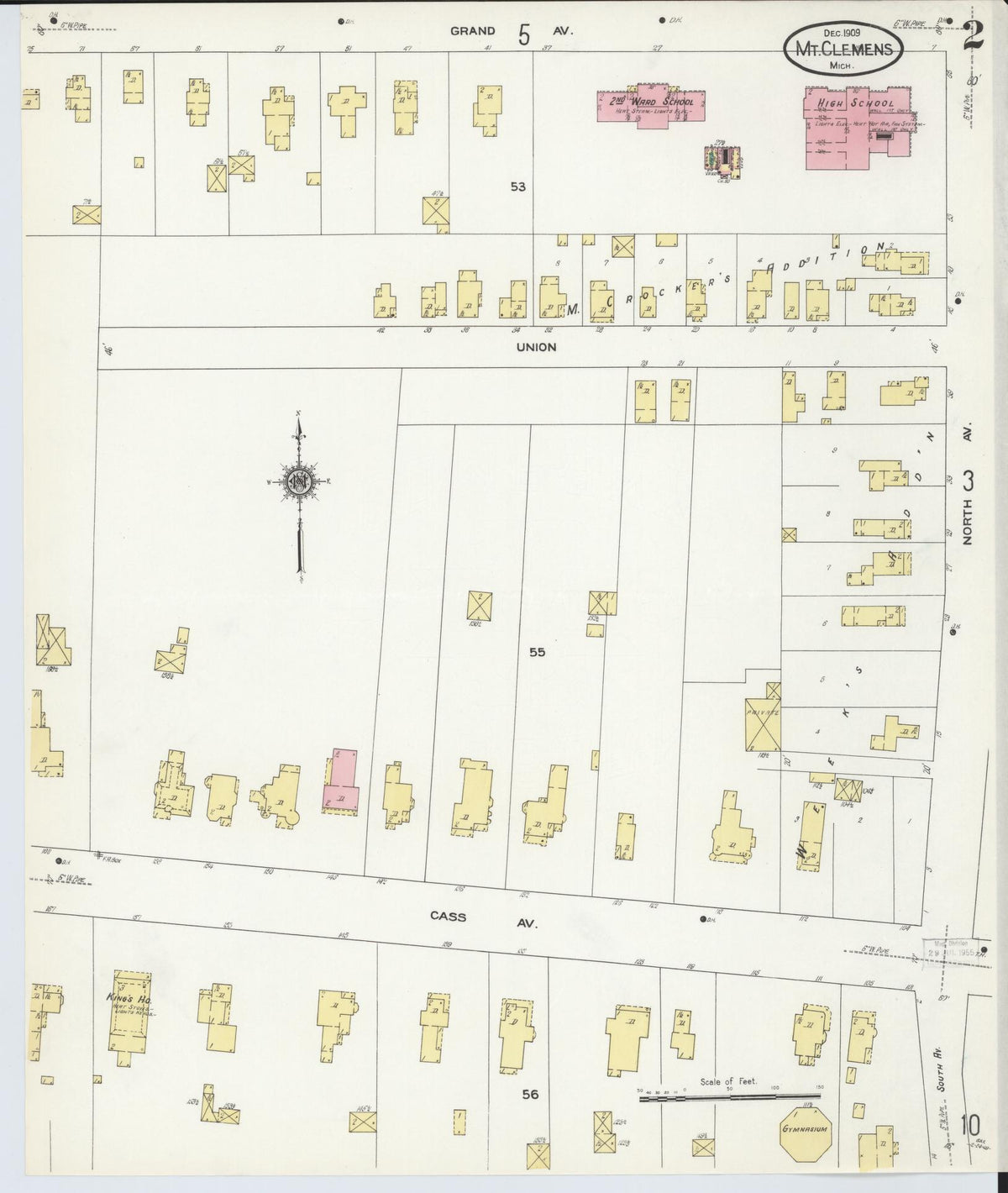 Sanborn Fire Insurance Map from Mount Clemens, Macomb County, Michigan (1909), Sheet #0002 - Historic Sanborn Fire Insurance Map Print, vintage old map wall art, antique decor, genealogy gift, Michigan Michigan map