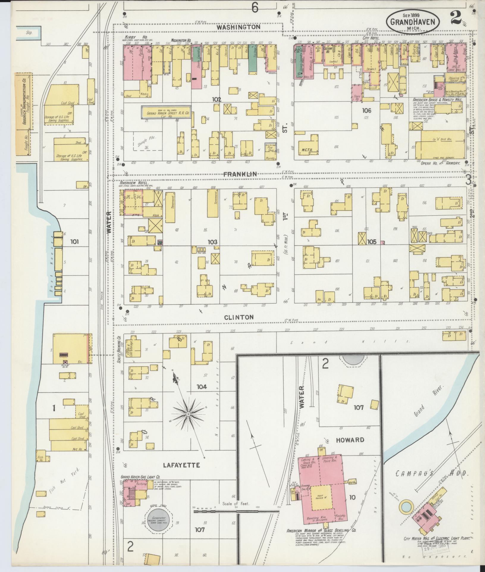Sanborn Fire Insurance Map from Grand Haven, Ottawa County, Michigan (1899), Sheet #0002 - Historic Sanborn Fire Insurance Map Print, vintage old map wall art, antique decor, genealogy gift, Michigan Michigan map