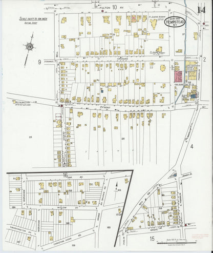 Sanborn Fire Insurance Map from Hempstead, Nassau County, New York (1919), Sheet #0014 - Complete Map Set gallery image, historic Sanborn map, vintage wall art, New York New York