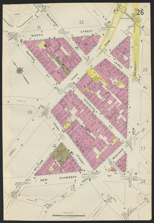 Sanborn Fire Insurance Map from New York, Bronx, Manhattan, New York (1923), Sheet #0026 - Historic Sanborn Fire Insurance Map Print, vintage old map wall art, antique decor, genealogy gift, New York New York map