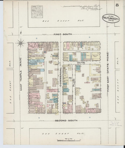 Sanborn Fire Insurance Map from Salt Lake City, Salt Lake County, Utah (1884), Sheet #0008 - Historic Sanborn Fire Insurance Map Print, vintage old map wall art, antique decor, genealogy gift, Utah Utah map