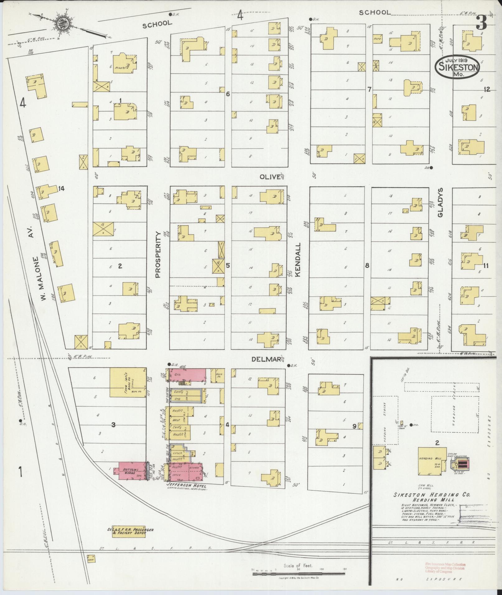 Sanborn Fire Insurance Map from Sikeston, Scott County, Missouri (1919), Sheet #0003 - Complete Map Set gallery image, historic Sanborn map, vintage wall art, Missouri Missouri