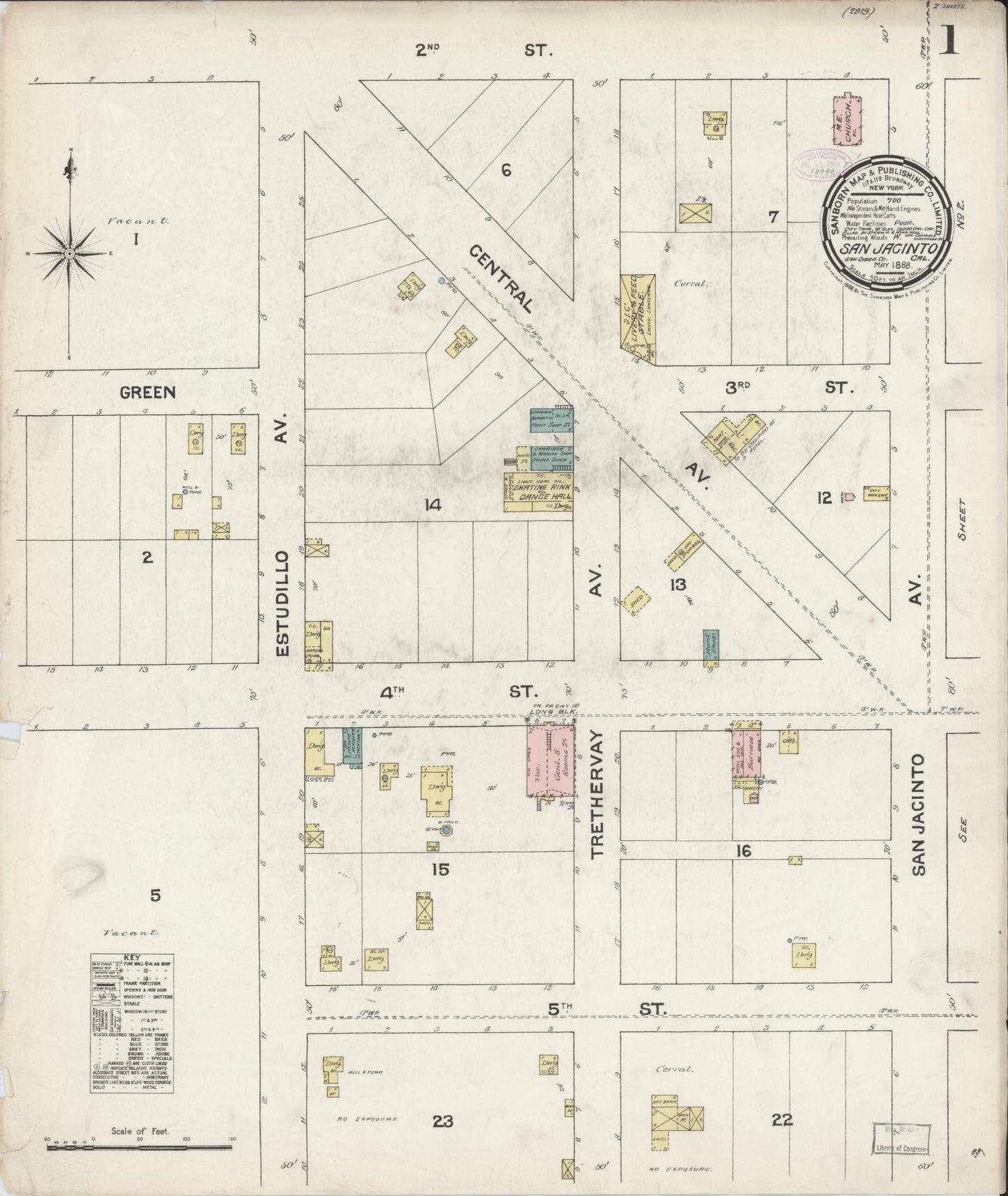 Sanborn Fire Insurance Map from San Jacinto, Riverside County, California (1888), Sheet #0001 - Complete Map Set gallery image, historic Sanborn map, vintage wall art, California California