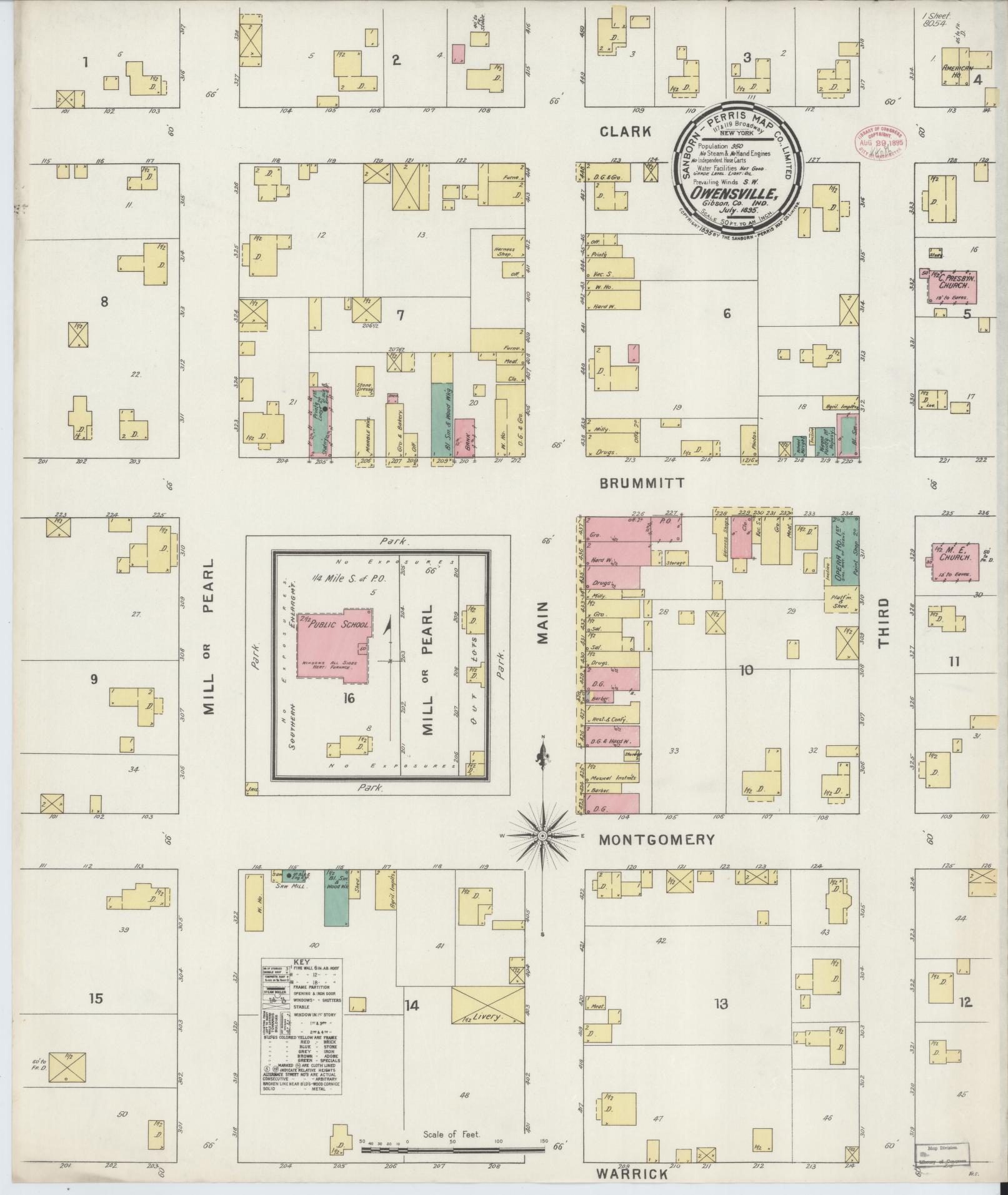 Sanborn Fire Insurance Map from Owensville, Gibson County, Indiana (1895), Sheet #0001 - Historic Sanborn Fire Insurance Map Print, vintage old map wall art, antique decor, genealogy gift, Indiana Indiana map