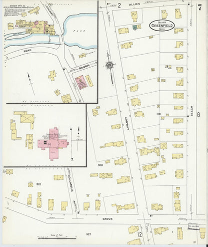 Sanborn Fire Insurance Map from Greenfield, Franklin County, Massachusetts (1909), Sheet #0007 - Complete Map Set gallery image, historic Sanborn map, vintage wall art, Massachusetts Massachusetts