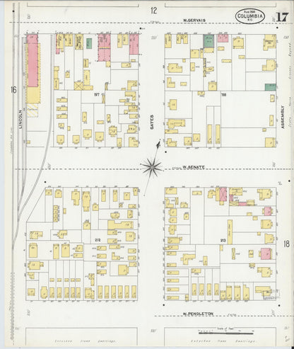 Sanborn Fire Insurance Map from Columbia, Richland County, South Carolina (1904), Sheet #0017 - Complete Map Set gallery image, historic Sanborn map, vintage wall art, South Carolina South Carolina
