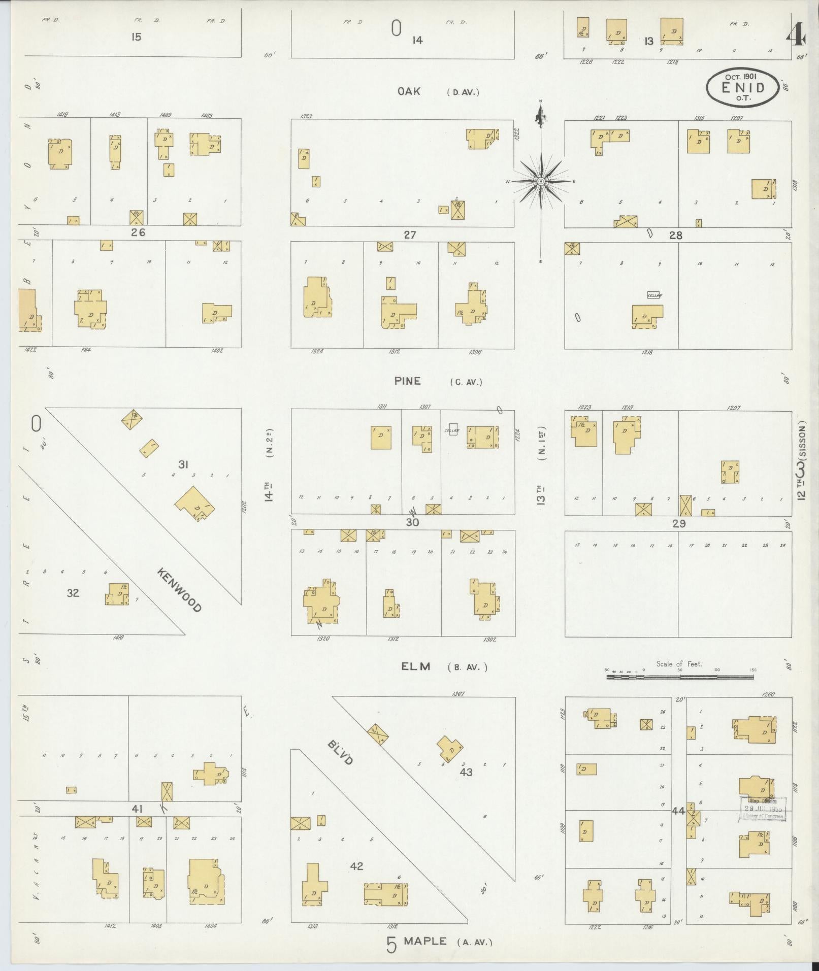 Sanborn Fire Insurance Map from Enid, Garfield County, Oklahoma (1901), Sheet #0004 - Historic Sanborn Fire Insurance Map Print, vintage old map wall art, antique decor, genealogy gift, Oklahoma Oklahoma map