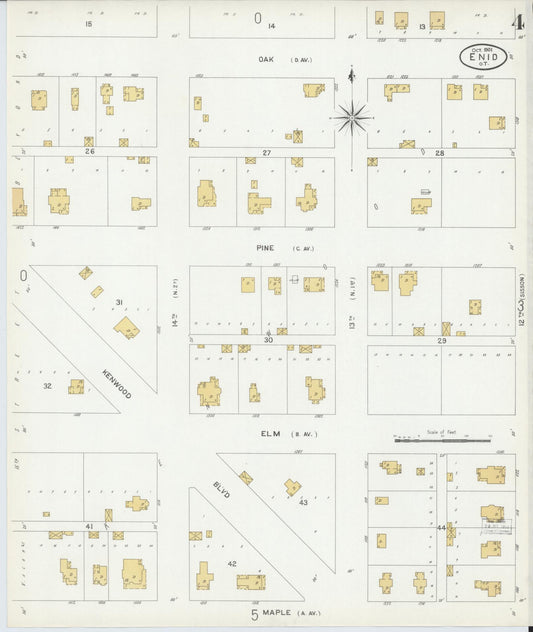 Sanborn Fire Insurance Map from Enid, Garfield County, Oklahoma (1901), Sheet #0004 - Historic Sanborn Fire Insurance Map Print, vintage old map wall art, antique decor, genealogy gift, Oklahoma Oklahoma map