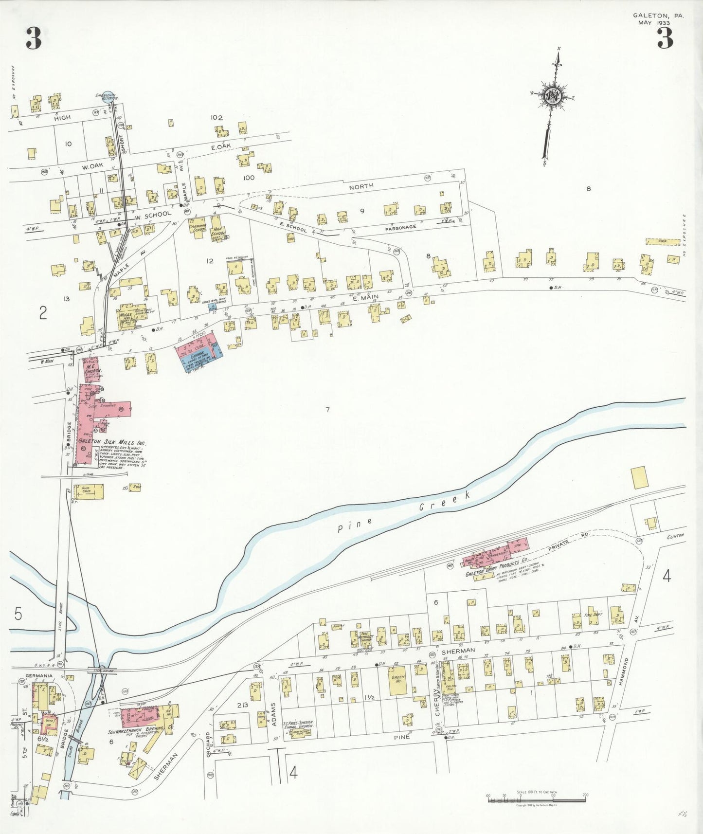 Sanborn Fire Insurance Map from Galeton, Potter County, Pennsylvania (1933), Sheet #0003 - Historic Sanborn Fire Insurance Map Print, vintage old map wall art, antique decor, genealogy gift, Pennsylvania Pennsylvania map
