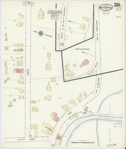 Sanborn Fire Insurance Map from Waterford, Saratoga County, New York (1914), Sheet #0020 - Historic Sanborn Fire Insurance Map Print, vintage old map wall art, antique decor, genealogy gift, New York New York map