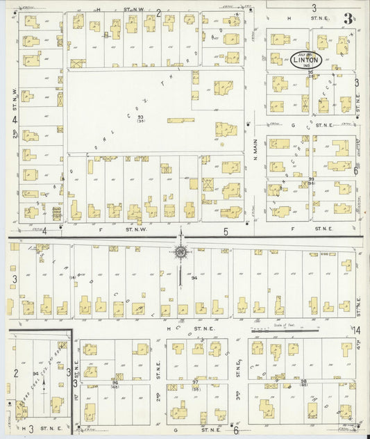 Sanborn Fire Insurance Map from Linton, Greene County, Indiana (1915), Sheet #0003 - Historic Sanborn Fire Insurance Map Print, vintage old map wall art, antique decor, genealogy gift, Indiana Indiana map