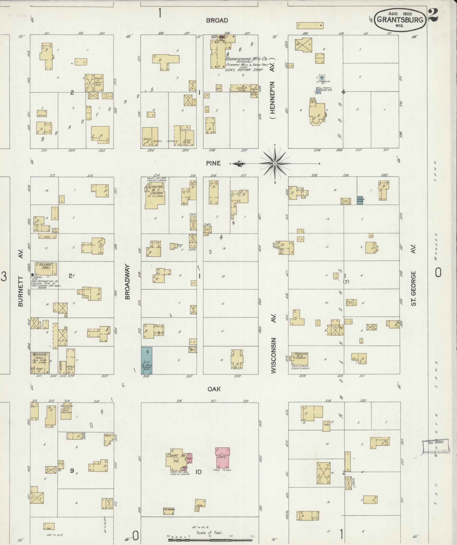 Sanborn Fire Insurance Map from Grantsburg, Burnett County, Wisconsin (1902), Sheet #0002 - Complete Map Set gallery image, historic Sanborn map, vintage wall art, Wisconsin Wisconsin