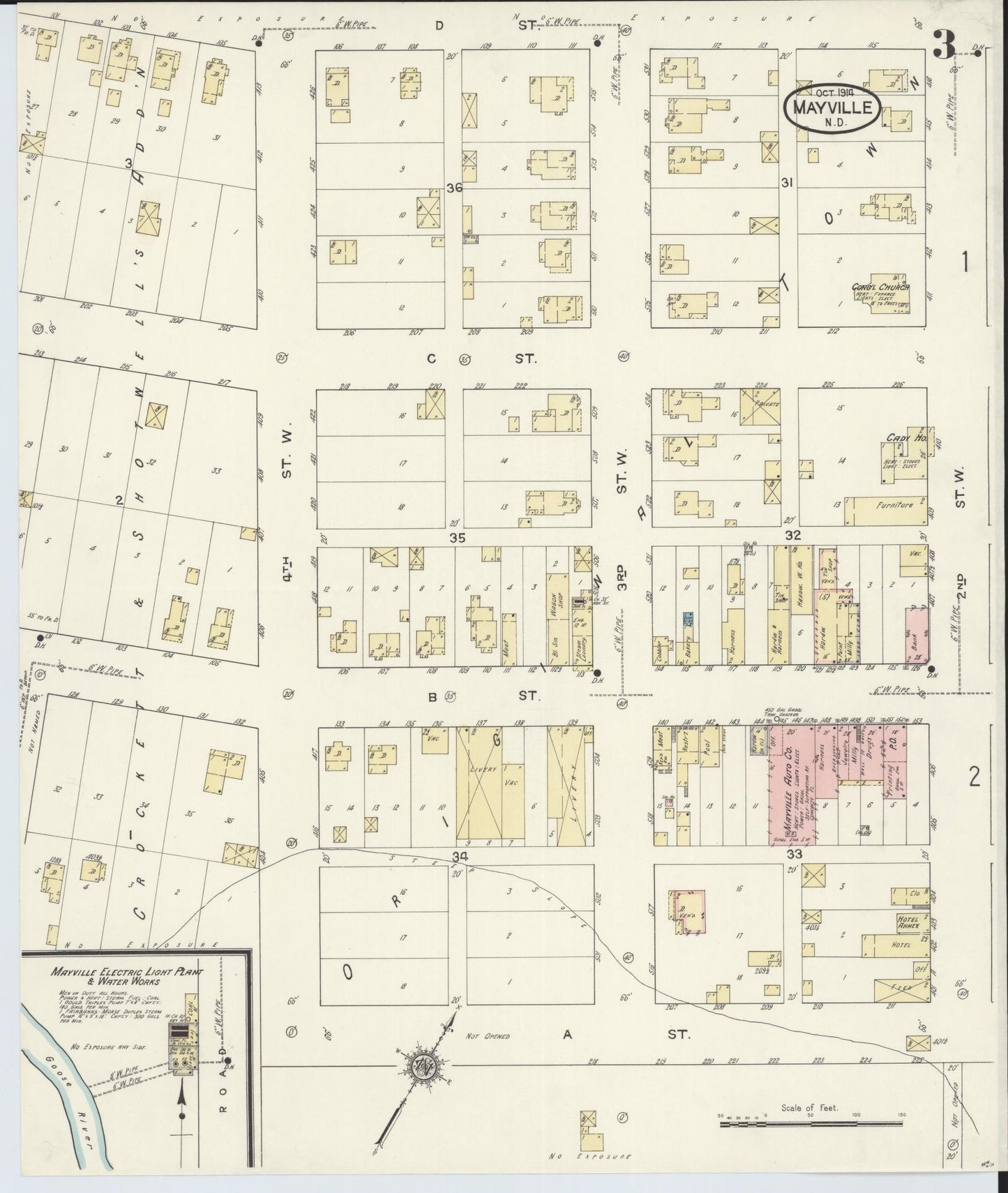 Sanborn Fire Insurance Map from Mayville, Traill County, North Dakota (1914), Sheet #0003 - Historic Sanborn Fire Insurance Map Print, vintage old map wall art, antique decor, genealogy gift, North Dakota North Dakota map