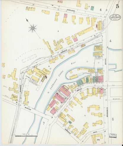 Sanborn Fire Insurance Map from Gardiner, Kennebec County, Maine (1903), Sheet #0005 - Complete Map Set gallery image, historic Sanborn map, vintage wall art, Maine Maine