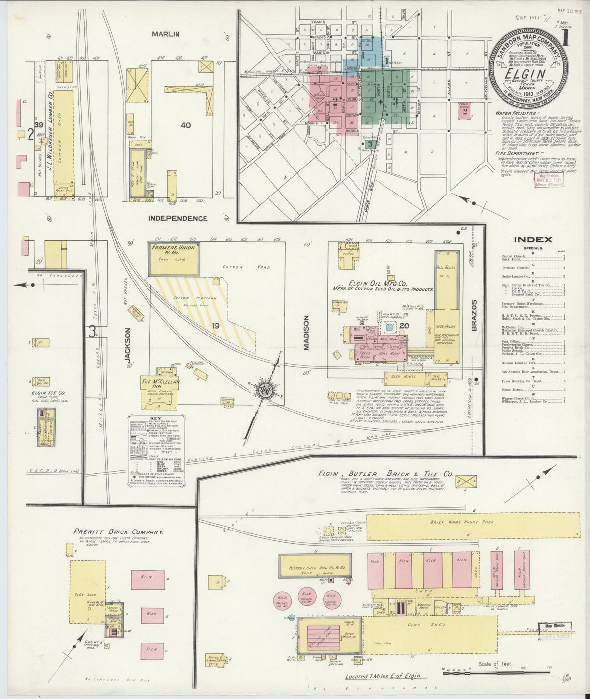 Sanborn Fire Insurance Map from Elgin, Bastrop County, Texas (1910), Sheet #0001 - Complete Map Set gallery image, historic Sanborn map, vintage wall art, Texas Texas