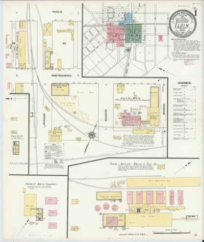 Sanborn Fire Insurance Map from Elgin, Bastrop County, Texas (1910), Sheet #0001 - Complete Map Set gallery image, historic Sanborn map, vintage wall art, Texas Texas