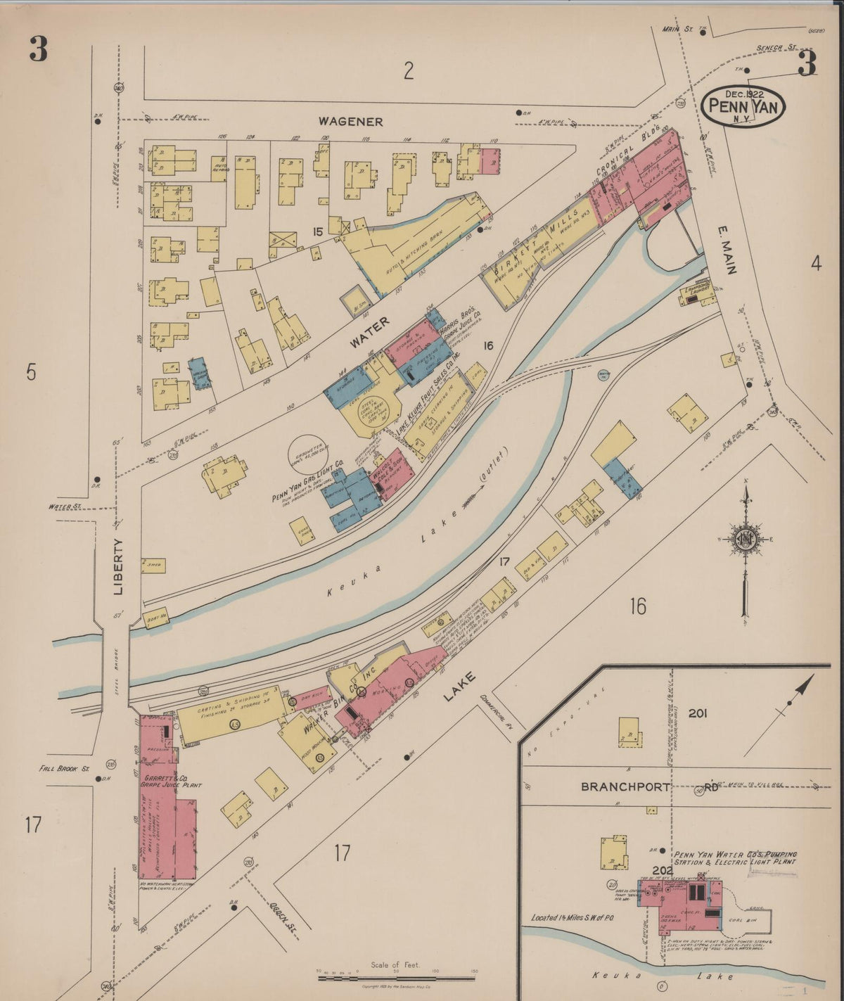 Sanborn Fire Insurance Map from Penn Yan, Yates County, New York (1922), Sheet #0003 - Complete Map Set gallery image, historic Sanborn map, vintage wall art, New York New York