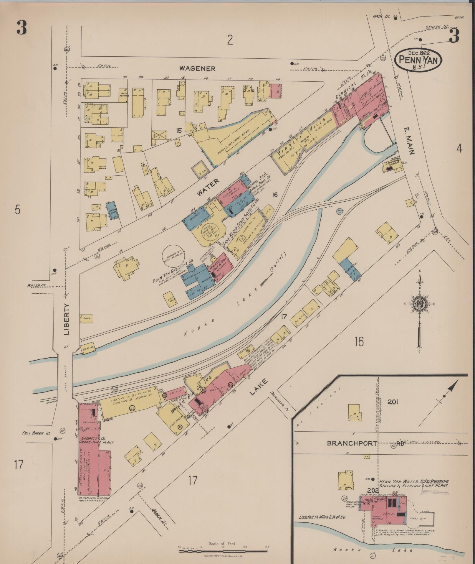 Sanborn Fire Insurance Map from Penn Yan, Yates County, New York (1922), Sheet #0003 - Complete Map Set gallery image, historic Sanborn map, vintage wall art, New York New York
