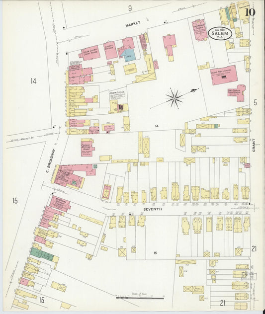Sanborn Fire Insurance Map from Salem, Salem County, New Jersey (1909), Sheet #0010 - Historic Sanborn Fire Insurance Map Print, vintage old map wall art, antique decor, genealogy gift, New Jersey New Jersey map