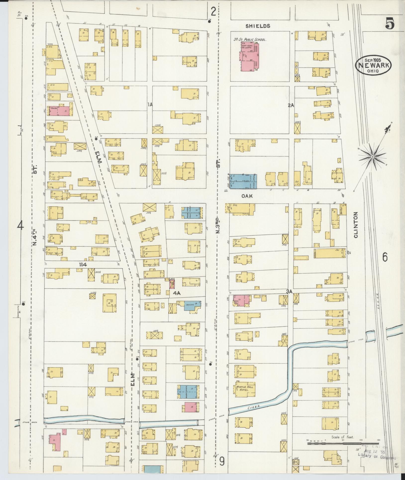 Sanborn Fire Insurance Map from Newark, Licking County, Ohio (1905), Sheet #0005 - Complete Map Set gallery image, historic Sanborn map, vintage wall art, Ohio Ohio