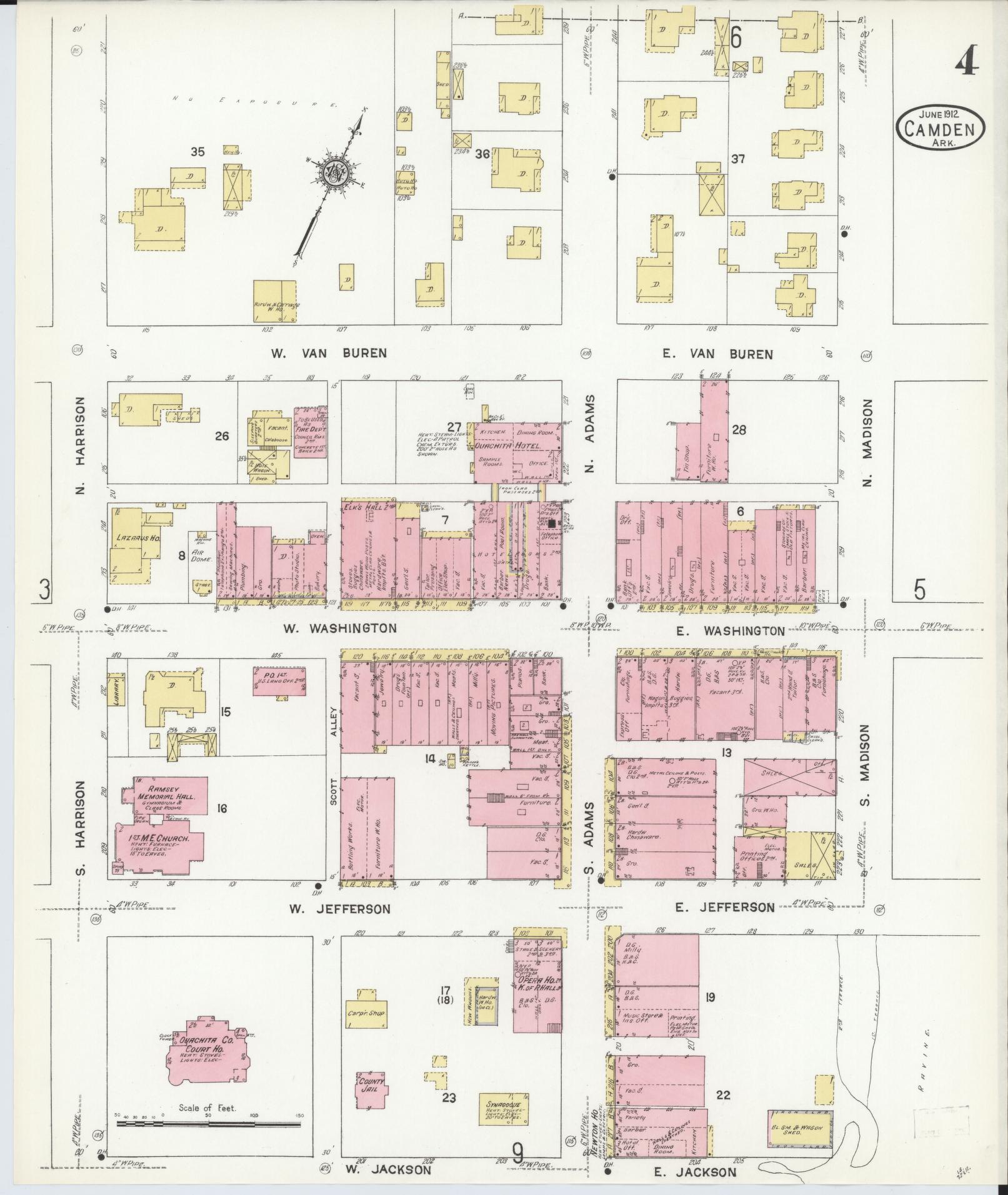 Sanborn Fire Insurance Map from Camden, Ouachita County, Arkansas (1912), Sheet #0004 - Complete Map Set gallery image, historic Sanborn map, vintage wall art, Arkansas Arkansas