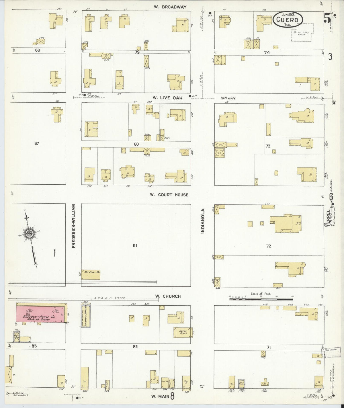 Sanborn Fire Insurance Map from Cuero, De Witt County, Texas (1912), Sheet #0005 - Complete Map Set gallery image, historic Sanborn map, vintage wall art, Texas Texas