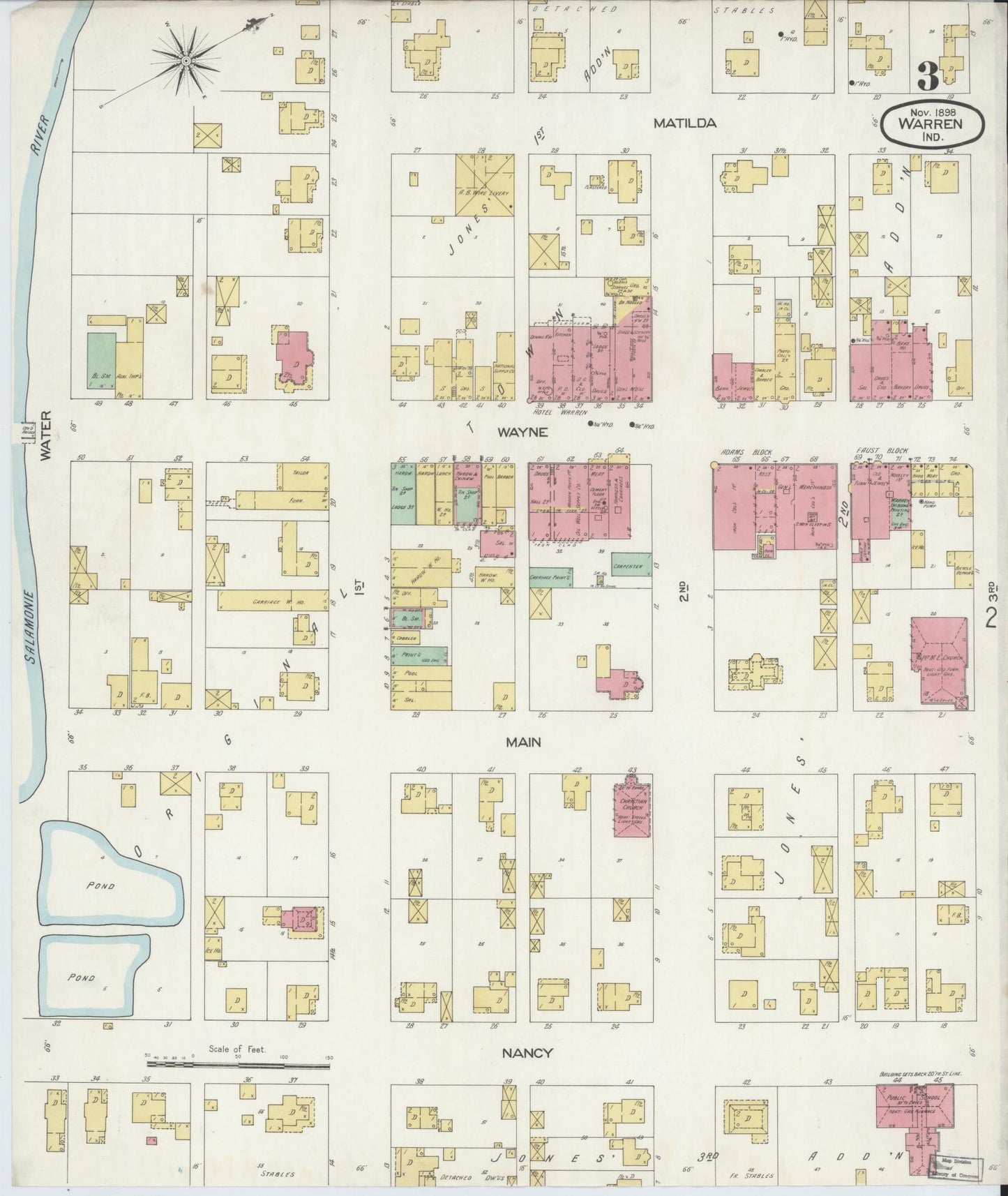Sanborn Fire Insurance Map from Warren, Huntington County, Indiana (1898), Sheet #0003 - Complete Map Set gallery image, historic Sanborn map, vintage wall art, Indiana Indiana
