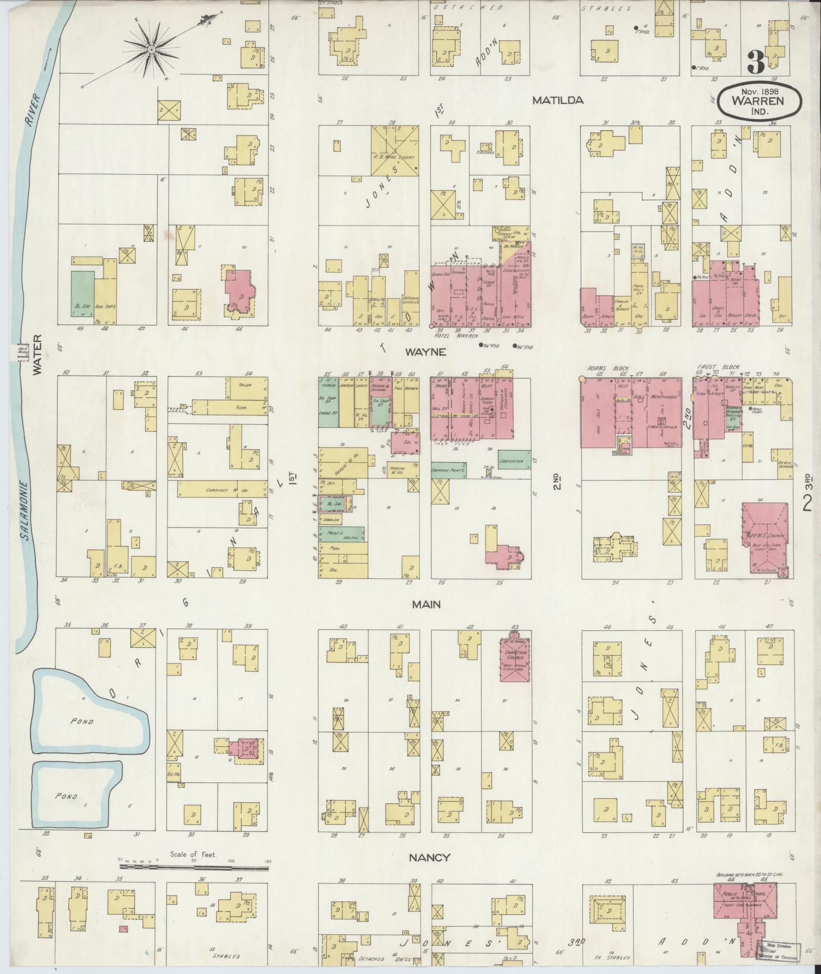 Sanborn Fire Insurance Map from Warren, Huntington County, Indiana (1898), Sheet #0003 - Complete Map Set gallery image, historic Sanborn map, vintage wall art, Indiana Indiana