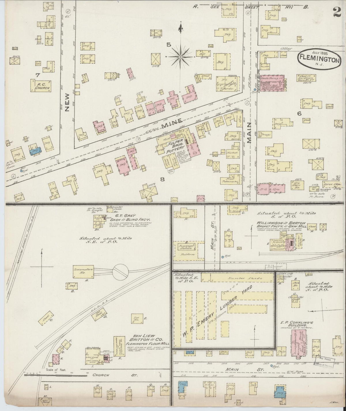 Sanborn Fire Insurance Map from Flemington, Hunterdon County, New Jersey (1885), Sheet #0002 - Complete Map Set gallery image, historic Sanborn map, vintage wall art, New Jersey New Jersey