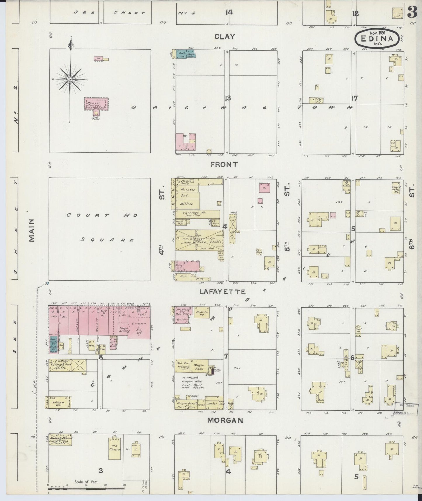 Sanborn Fire Insurance Map from Edina, Knox County, Missouri (1891), Sheet #0003 - Complete Map Set gallery image, historic Sanborn map, vintage wall art, Missouri Missouri