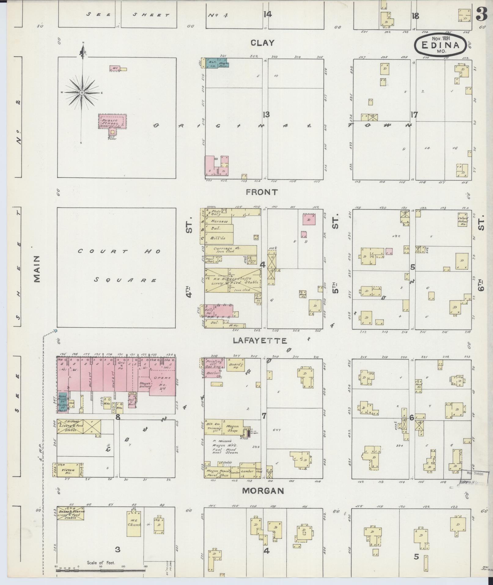 Sanborn Fire Insurance Map from Edina, Knox County, Missouri (1891), Sheet #0003 - Complete Map Set gallery image, historic Sanborn map, vintage wall art, Missouri Missouri