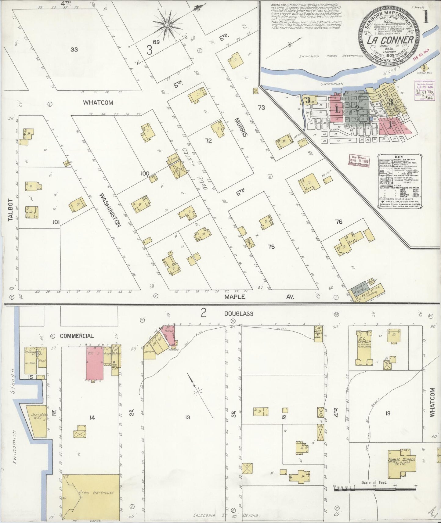 Sanborn Fire Insurance Map from La Conner, Skagit County, Washington (1909), Sheet #0001 - Complete Map Set gallery image, historic Sanborn map, vintage wall art, Washington Washington