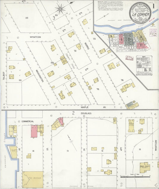Sanborn Fire Insurance Map from La Conner, Skagit County, Washington (1909), Sheet #0001 - Complete Map Set gallery image, historic Sanborn map, vintage wall art, Washington Washington