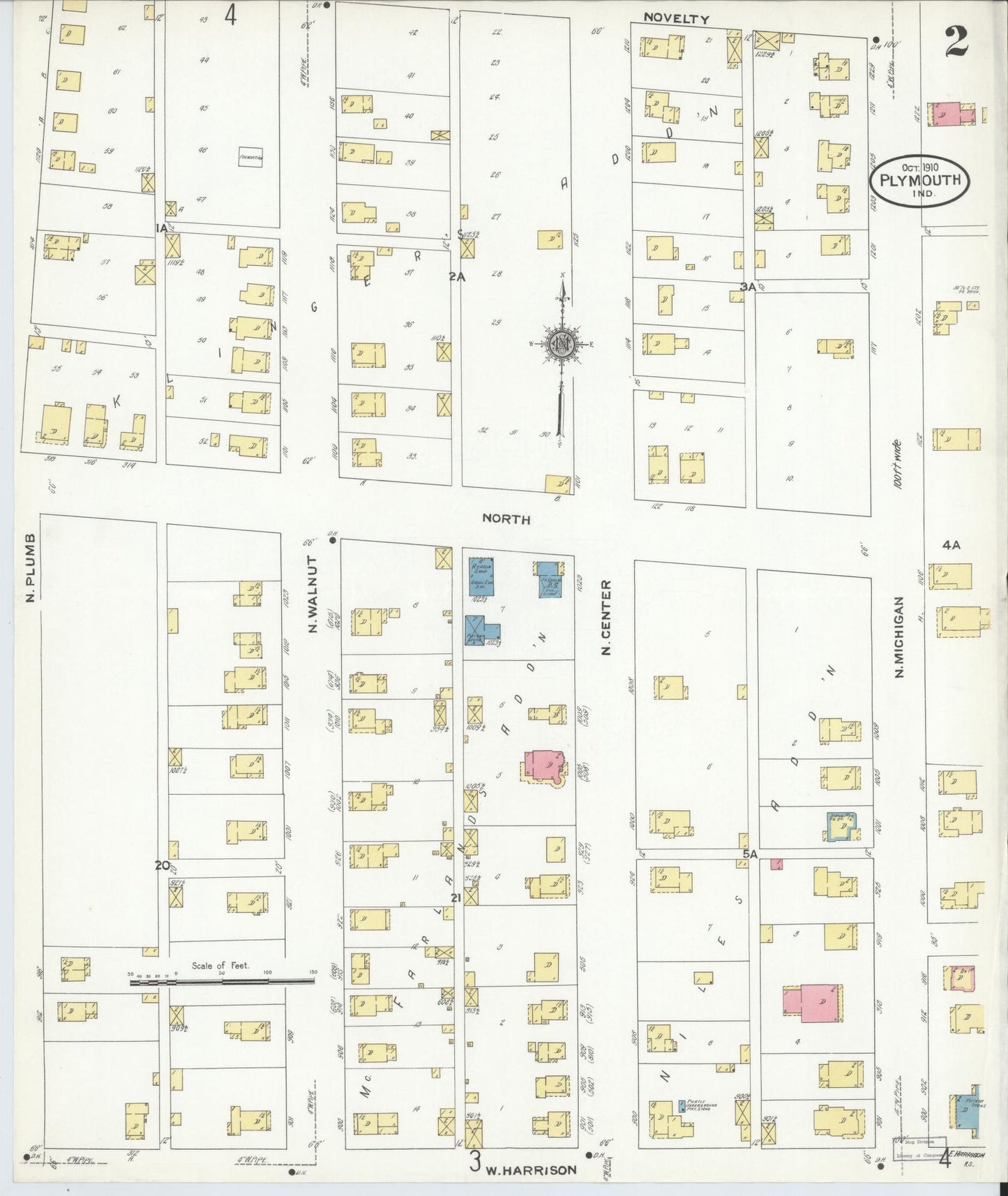 Sanborn Fire Insurance Map from Plymouth, Marhshall County, Indiana (1910), Sheet #0002 - Complete Map Set gallery image, historic Sanborn map, vintage wall art, Indiana Indiana