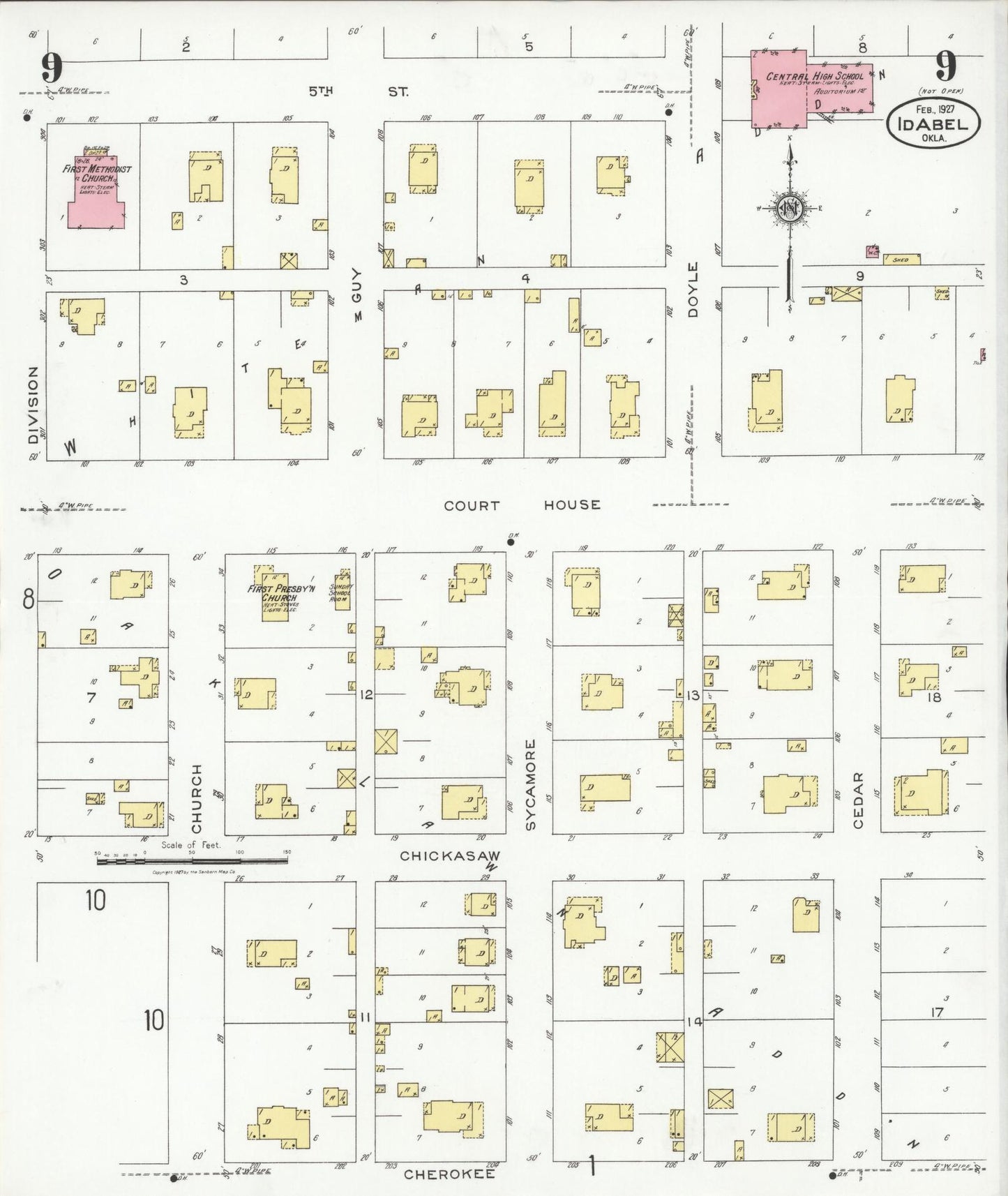Sanborn Fire Insurance Map from Idabel, McCurtain County, Oklahoma (1927), Sheet #0009 - Complete Map Set gallery image, historic Sanborn map, vintage wall art, Oklahoma Oklahoma