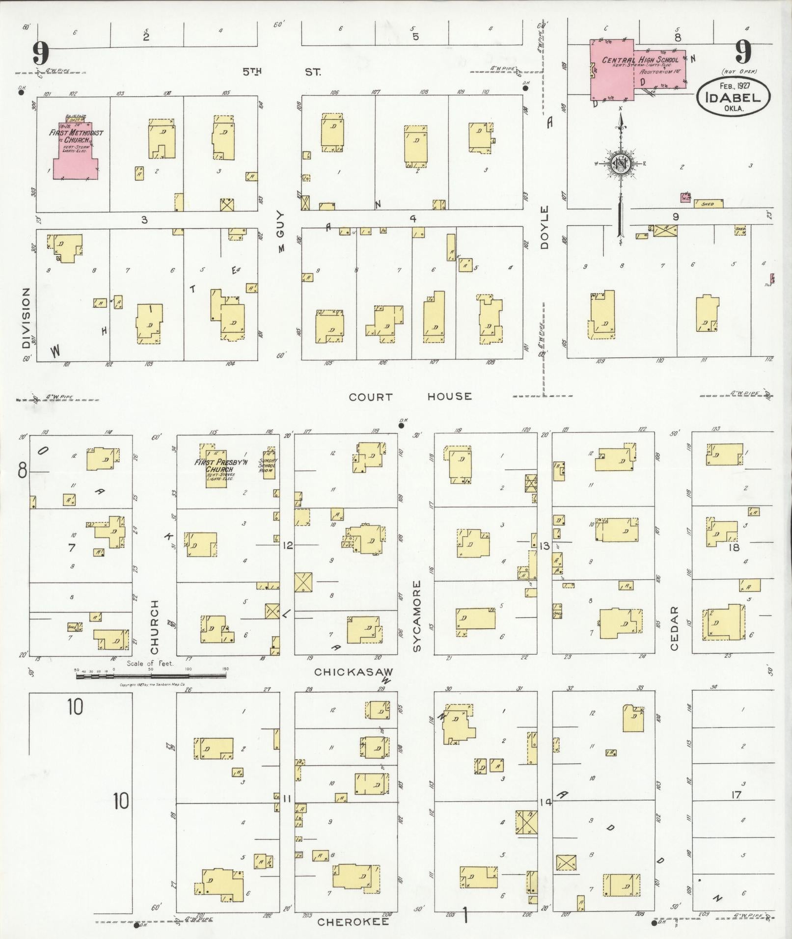 Sanborn Fire Insurance Map from Idabel, McCurtain County, Oklahoma (1927), Sheet #0009 - Complete Map Set gallery image, historic Sanborn map, vintage wall art, Oklahoma Oklahoma