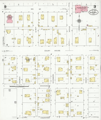 Sanborn Fire Insurance Map from Idabel, McCurtain County, Oklahoma (1927), Sheet #0009 - Complete Map Set gallery image, historic Sanborn map, vintage wall art, Oklahoma Oklahoma