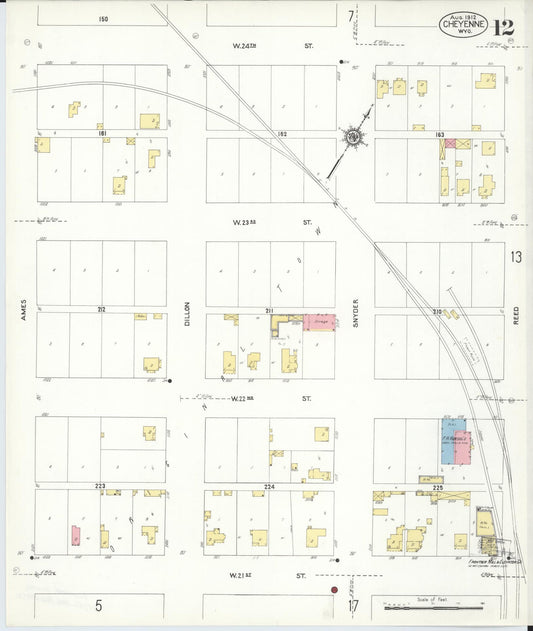 Sanborn Fire Insurance Map from Cheyenne, Laramie County, Wyoming (1912), Sheet #0012 - Historic Sanborn Fire Insurance Map Print, vintage old map wall art, antique decor, genealogy gift, Wyoming Wyoming map