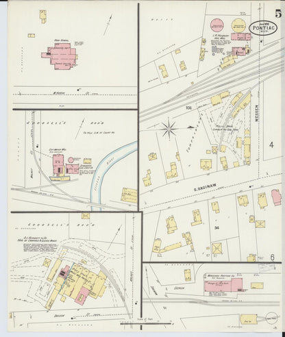 Sanborn Fire Insurance Map from Pontiac, Oakland County, Michigan (1898), Sheet #0005 - Historic Sanborn Fire Insurance Map Print, vintage old map wall art, antique decor, genealogy gift, Michigan Michigan map